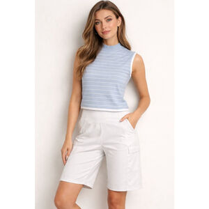 Women's CALIA Crop Tank XS Light Blue White Striped Mock Neck